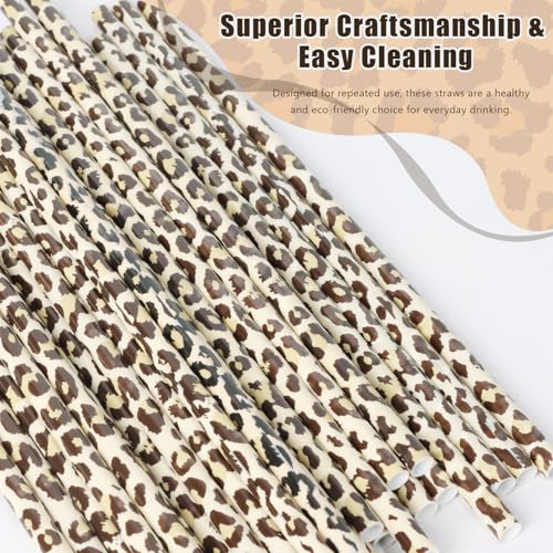 30 Pcs Reusable Beige Leopard Print Straws Cheetah Print Plastic Drinking Straws with 2 Cleaning Brushes for Stylish Animal Print Party Favors and Everyday Drinks - color: Light