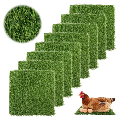 8Pcs Chicken Nesting Box Pads Washable Artificial Grass Nesting Pads | With Rubber Backing,Reusable Chicken Nesting Pads for Chicken Coop and Pet Garden Lawn Indoor Outdoor 12"×12"