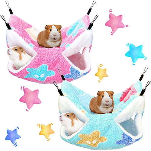 BOAO 2 Pcs Guinea Pig Rat Hammock Guinea Pig Hamster Ferret Hanging Hammock Pig Accessories for Small Animals Chinchilla Parrot Sugar Glider Ferret Squirrel - color: Blue, Pink