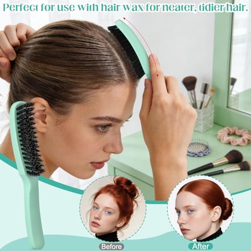 5 Pcs Slick Back Hair Brush Boar Bristle Smoothing Hair Brush with Edge Brush Rat Tail Comb Wide Tooth Comb for Men Women Smooth Frizz Flyaways, Green - color: Green