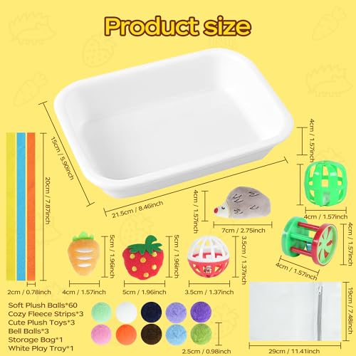 Hedgehog Toys & Accessories, Enrichment Toy Set with Dig Box & Balls | Plush Balls & Fabric Strips, Hedgehog Cage Accessories, Dig Box Toy, Digging Activities, Small Animal Enrichment