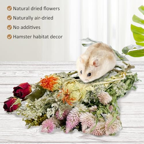 Fhiny Natural Hamster Bedding, Flower & Herb Hamster Bedding Mate Hamster Sprays Gerbil Habitat Decor Accessories for Dwarf Syrian Hamster Gerbil Mouse Mice Lemming Degus or Other Small Pets