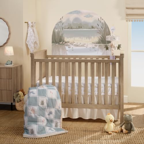 Lambs & Ivy Froggy and Friends 100% Cotton Baby Fitted Crib/Toddler Sheet | Featuring turtles, ducks, frogs, ducklings, and dragonflies. Fits standard size cribs. - color: Froggy & Friends