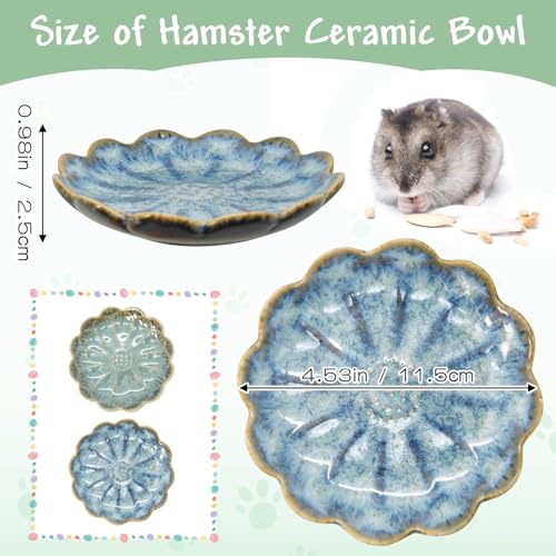 BNOSDM Shallow Ceramic Hamster Food Dish 2 Pcs Small Animals Food Bowl Sunflower Feeding Dishes for Gerbils Mice Rats 4.5in (Dark Blue) - color: Dark Blue
