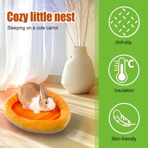 MiOYOOW Guinea Pig Bed, Carrot Shape Rabbit Beds Machine Washable Small Animals Warm Cushion with Anti-Slip Rubbers for Hamsters Ferrets Hedgehogs Chinchillas