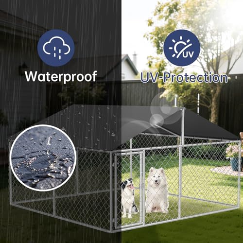 Petony Outdoor Dog Enclosure Heavy Duty Dog Kennel House Mesh Dog Big Cage Pet Kennel Steel Fence with Secure Lock - size: 118.0"L x 118.0"W x 65.0"H