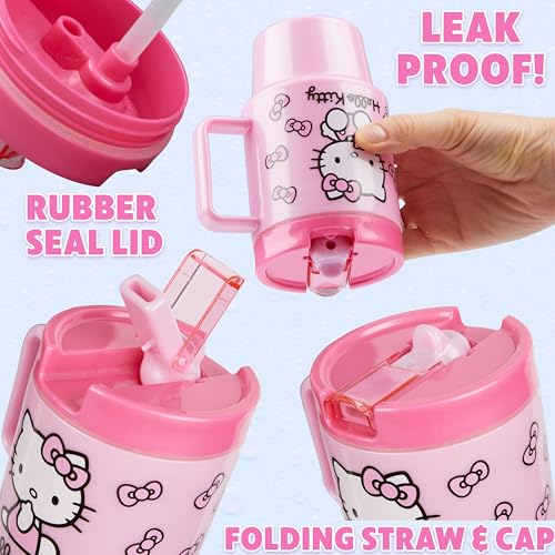 Get Trend Hello Kitty Sanrio Kids Water Bottle with Straw 16.9 oz BPA Free Leakproof Plastic Cup with Lid Handle Kawaii Tumbler Gifts for Kids (Pink Hello Kitty) - color: Pink Hello Kitty