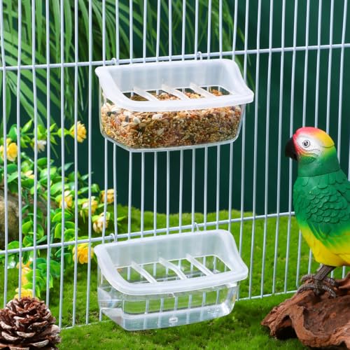 NOLITOY Hanging Bird Feeder for Cage, 2 Pack 4 Compartment Food and Water Bowl Bird Cage Cup, Plastic Feeder Cups for Parakeet Parrot Budgie Canary Pigeon
