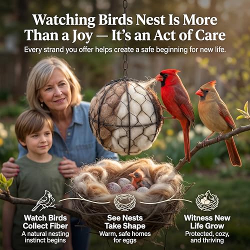 Handmade Alpaca Fiber Bird Nesting Heart - Refillable Material Holder for Wild Birds and Hummingbirds - Garden Art & Winter Shelter for Bird Lovers