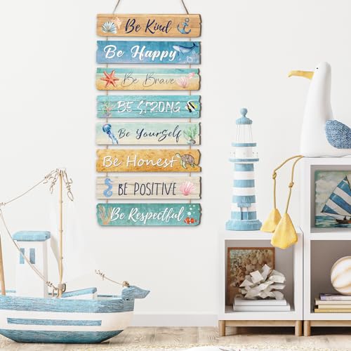 JarThenaAMCS Ocean Wall Decor Inspirational Summer Beach Wooden Hanging Sign Sea Creature Theme Plaque Sign for Home Bedroom Classroom Door Decorations - style: Summer Beach