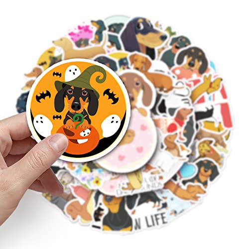 50Pcs Cute Dachshund Stickers, Funny Wiener Dog Waterproof Vinyl Stickers, Aesthetic Sausage Dog Decals for Water Bottles Laptop Journal, Scrapbook, Mobile Phone, Dog Lover Gifts for Kids Teens - color: Dachshund-3