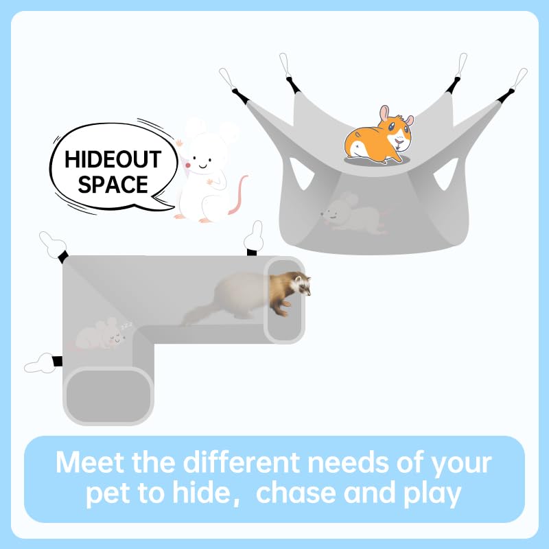 EAEDMY Guinea Pig Rat Tunnel Ferret Hammock, Small Animal Corner Tunnel & Tubes & Bed for Hedgehog Piggy Chinchilla Hideout Toys and Cage Accessories (3.Hammock&Tunnel) - color: 3.Hammock&Tunnel