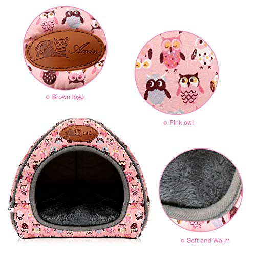 Guinea Pig Bed Hideout, Washable Hamster Cave for Small Animals | Removable Cushion for Cleaning, Warm Fleece Nest, Washable Bed, 10.23 x 10.23 x 11 in, Dwarf Rabbits Hedgehogs - color: Pink