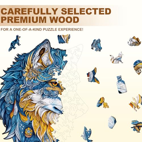 Animal 100 Pieces Wooden Puzzles for Adults - Vivd Wolf | Unique Shapes Wooden Jigsaw Puzzles, Birthday Decor Gifts for Wood Puzzle Lovers, Family (9.7 * 6.7in) - color: Vivd Wolf, size: Small