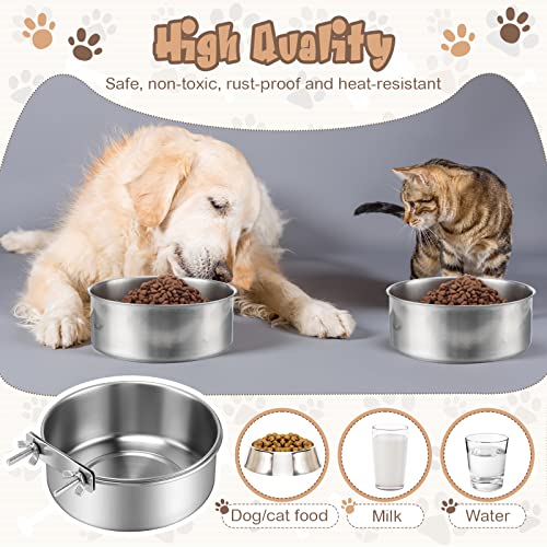 Zopeal 4 Pcs Stainless Steel Dog Bowls No Spill 1 Quart Hanging Dog Crate Water Bowl Cage Puppy Bowls Pet Food Holder for Kennel Large and Medium Dogs Guinea Pig Rabbit Chicken Coop Cup