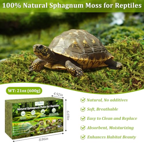 Riare 1.3LB Sphagnum Moss for Reptiles- 50QT Natural Reptile Moss Bedding | Moisture Retaining, Terrarium Moss Reptile Substrate for Tortoises, Turtle, Snakes, Leopard Geckos, Frogs, Orchids Plants - color: 1.3LBS