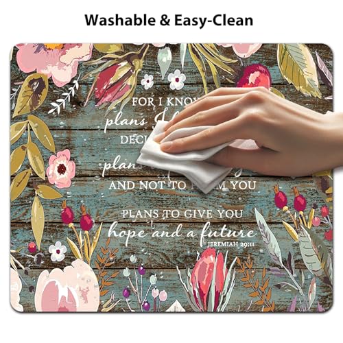 for I Know The Plans I Have for You Mouse Pad, Rustic Wood Floral Desk Mat | Jeremiah 29:11 Religious, Christian Bible Verse Scripture, Inspirational Quote, Motivational, Rustic Teal, 9.5"x 7.9" - color: Bean Green