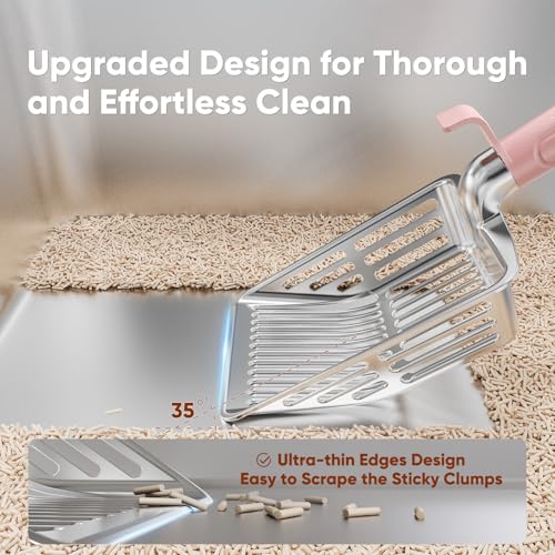 Metal Cat Litter Scoop, Large Cat Scooper with Deep Shovel & Dual Sifting Holes for Fast & Precise Sifting, Space Aluminum Kitty Litter Scooper with Long Handle & Easy-to-Hang Hook - Pink - color: Pink