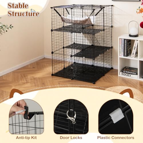 Tangkula Cat Cages Indoor, 3-Tier Cat Enclosure with Skylight, Extra Large Hammock, 2 Ladders, Detachable Metal Wire Kennel with 3 Lockable Doors, DIY Cat Crate & Pet Playpen Catio for 1-3 Cats Kitten - size: 29.0"L x 29.0"W x 42.0"H