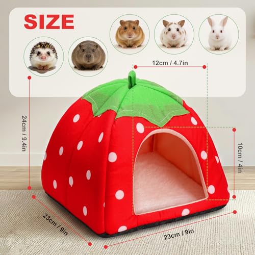 Guinea Pig Bed Rabbit Hideout Warm Fleece Cuddle Cup Washable Sleeping House for Small Animals Pet/Ferret/Chinchilla/Bunny Strawberry Red - color: Strawberry red