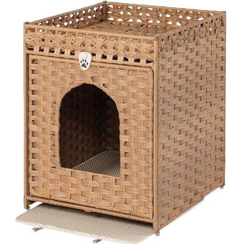 Snughome Cat Litter Box Enclosure Furniture Hidden with Litter Mat, Hidden Washroom Furniture with Door, Handwoven Rattan Cat Washroom Box, Indoor Pet House for Living Room, Bedroom(Natural) - color: Natural