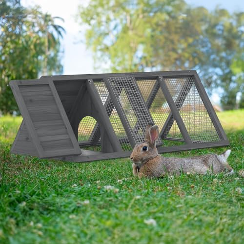 GOJOOASIS Wooden Chicken Coop Rabbit Hutch for 2 Hens, Grey | Quail Coop, A-Frame Design House, Outdoor Bunny Run Cage w/ Ventilating Wire Versatile for Guinea Pigs, Hamsters, Chickens - color: Grey