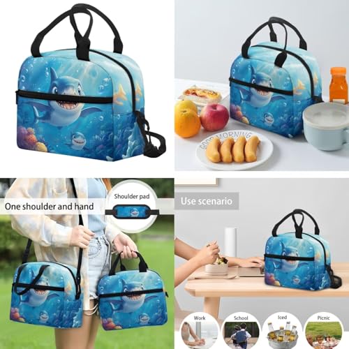 Two Sharks Backpack for Girls Kids Bookbag with Lunch Box Water Bottle Pouch, and Pencil Case for Boys 4 PCS Primary/Secondary School Bag With Compartment for 7th Grade Kids - color: Two Sharks