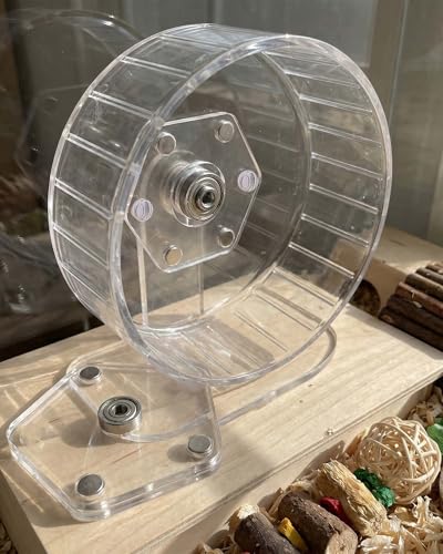 Strong Magnet Running Wheel Support for Hamster Cage,No Drill Installation | Hexagonal Acrylic Sheet, Adjustable Stand, Universal Fit for Small Animals Cage