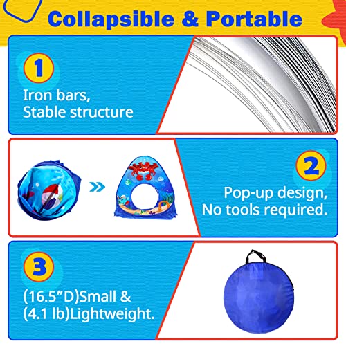 GeerWest 3PC Kids Ball Pits for Toddlers with Kids Play Tent, Tunnel for Baby, Children Pop Up Indoor/Outdoor Playhouse Toy for Boys and Girls, Best Birthday Gifts for 3 4 5 Years Old - style: 3pc Ocean Ball Pit