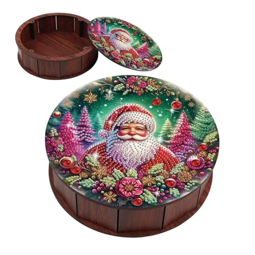 JISHSHAY Christmas Diamond Art Storage Box Santa Claus Diamond Painting Wooden Snack Box Xmas Gem Painting Candy Box Gem Art Organizer Case Mosaic Kits for Adults Storage Containers with Lid - color: Santa Claus