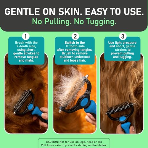 Maxpower Planet Dog Grooming Rake, Deshedding Undercoat Brush, Dogs & Cats | Blue Deshedding & Dematting, Extra-Wide Double-Sided Comb, Long-Haired Coats, Reduces Shedding, Original Design - color: Blue, size: Large