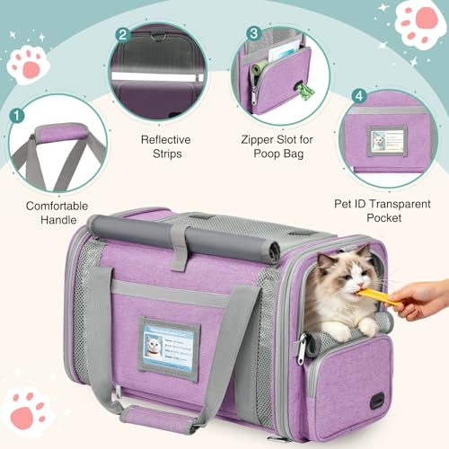 Cat Carrier Top Load, Privacy Curtains Soft Pet Travel Bag Airline Approved | Collapsible Soft-Sided Cat/Dog/Pet Carrier for Small Cats Dogs Puppy Under 16 lb, Washable Kitten Mesh Cage (16.9x10.8x10.8) - color: Purple