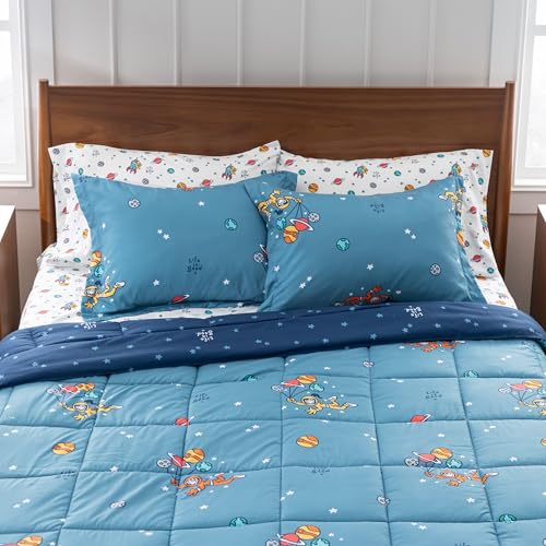 Berkshire LIG Printed Reversible Microfiber Comforter Set–7-Piece, Ultra Soft All-Season Bedding, Wrinkle & Fade Resistant, Full, Space Explorer Smoky Blue - color: Space Explorer Smoky Blue, size: Full