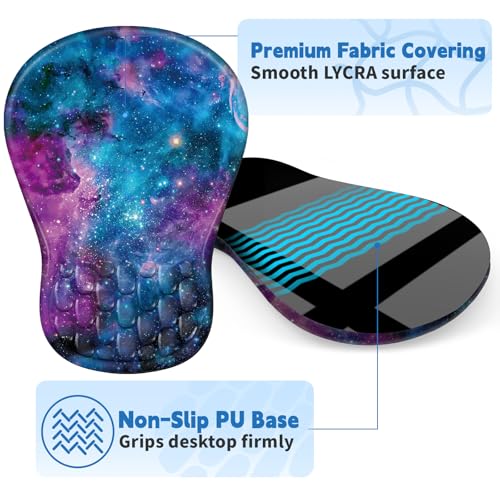 YIWEI Ergonomic Mouse Pad with Wrist Rest for Carpal Tunnel Pain Relief | Memory Foam Wrist Support,Non-Slip Rubber Base, Keyboard Computer Mousepad,Lycra Cloth Surface,Gaming Home Office - color: Starry Sky