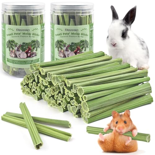 Bissap 100PCS Rabbit Chew Sticks, Natural Papaya Stems Bunny Chews Treats for Rabbits Hamsters Chinchillas Guinea Pigs Small Animals Organic Molar Chewing Snack
