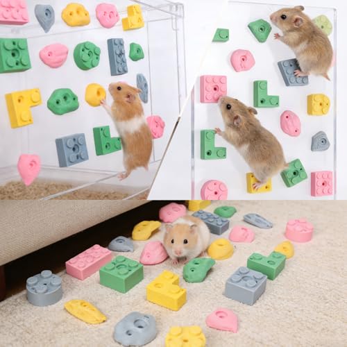 Hamster Climbing Wall Toys, DIY Colorful Rock with Traceless Adhesive, Small Animal Cage Accessories & Exercise Enrichment for Syrian, Dwarf Hamsters, Gerbils, Guinea Pigs (Random 12 pcs)