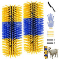 2PCS Horse Scratcher Goat Brush Post, Livestock Scratching Brushes | Stiff Bristle, Itch Relief, Self-grooming, Full Massage, Livestock Scratch Brushes w/Durable Screws Cleaning Tool and Gloves - color: Yellow