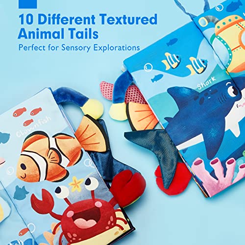 hahaland Baby Books 0-6 Months, Infant Tummy Time Baby Toys 6 to 12 Months | Touch Feel Book Baby Gifts for Boy Girl 0-3 Months Learning Toy Baby Birthday Easter Basket Stuffers 1PCS - style: Marine Tails