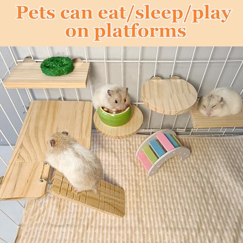 Hamster Cage Platform L-Shaped Wooden Hamster Cage Accessories Rat Climbing Toys Ledge with Ladder for Sugar Glider Mice Mouse Squirrel (M) - size: M