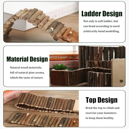 PINVNBY 2PCS Bendy Hamster Suspension Bridges(21.8in and 8.7in) Flexible Hamster Climbing Ladder Natural Wooden Bridge Hamster Cage Accessories for Guinea Pig Dwarf Sugar Glider Rat Mouse Chinchillas - size: L:21.7x2.8inches,8.6x4inches