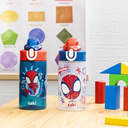 Zak Designs Marvel Spider-Man Sage 16oz Leak-Proof Straw Kids Water Bottle | BPA Free Durable Plastic, Cupholder Friendly, Dishwasher Safe, Easy to Clean, Lid Lock, Handle, For School, Home, Travel - color: Spidey and His Amazing Friends