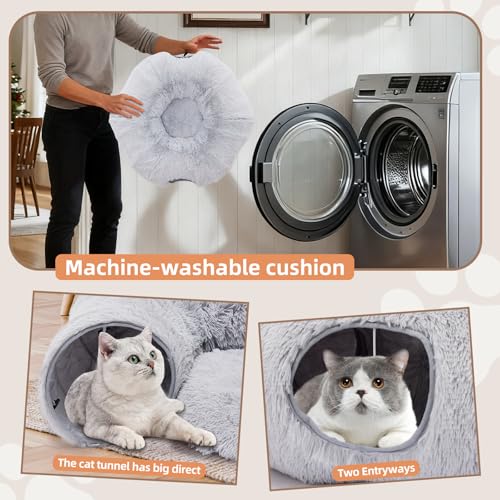 Cat Tunnels for Indoor Cats, Donut Tunnel Toys for Cats - Grey | Washable Circle Cushion, 3-in-1 Foldable Playground & Cozy Cave Bed for Kittens, Puppy, Rabbits, Ferret - color: Gray