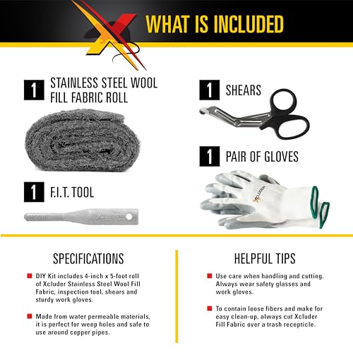Xcluder Rodent Control Fill Fabric, Large DIY Kit with Inspection and Fit Tool, Stainless Steel Wool, Stops Rats and Mice - style: Large DIY Kit with Inspection Tool