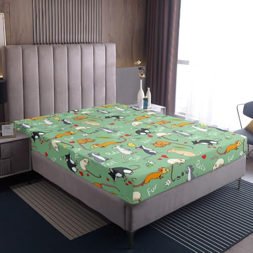 Erosebridal Kids Rat Sheet Set Mouse Rodents Bed Sheet Funny Animal Love Heart Bed Sheet Set King Size for Boys Girls Children Bedroom Cartoon Style Fitted Sheet+Pet Flat Sheet+2 Pillow Cases, Green - color: Multi 54, size: King
