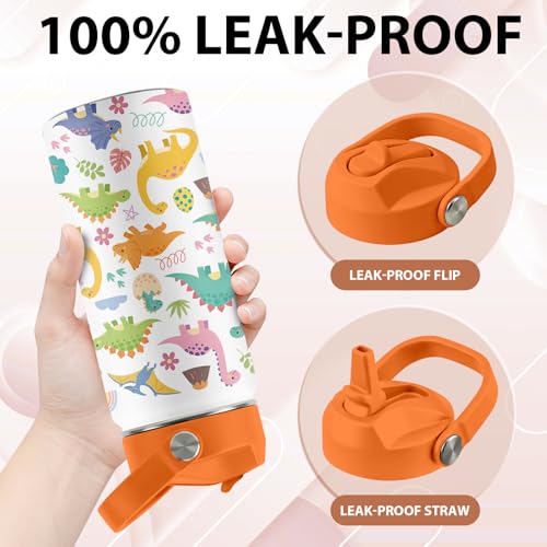 2 Pack 16 oz Water Bottle with Straw Lid, Dinosaur Unicorn Gifts | Stainless Steel Insulated Water Bottles for School Travel Outdoor Sports, Cute Cups Birthday Gifts for Boys Girls - color: Dinosaur and Unicorn
