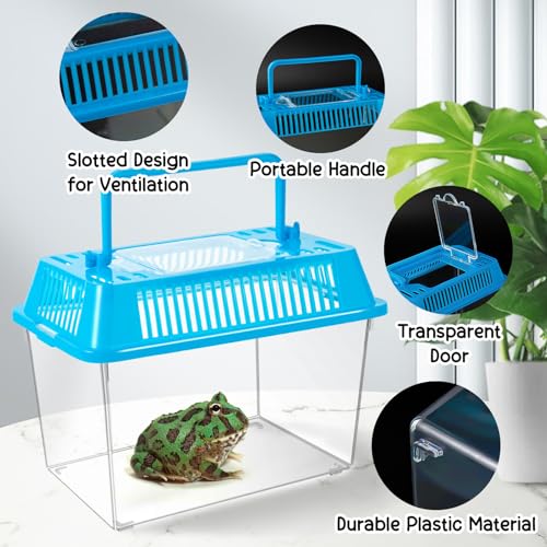 12Pcs Plastic Reptile Terrariums Carrier Cage Tarantula Enclosure Snake Breeding Box Hatching Container Transparent Fish Tank Turtle Aquarium with Random Color Lid for Spider, XS(5.1” x 3.5” x 3.5” - size: XS