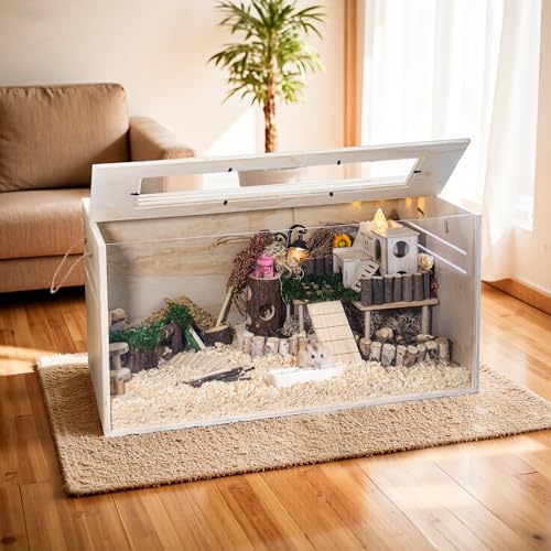 Hamster Cage Chewproof, 32" Wooden Guinea Pig Cage for Small Animals, Openable Top with Easy View Acrylic Panels for Hamster, Rabbit, Guinea Pig, Hedgehog(32" L x 15.7" W x 15.7" H) - size: 31.5"L x 15.7"W x 15.7"H