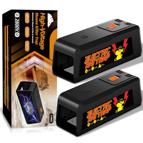 2 Pack Electric Rat & Mouse Traps for Home – 2800V Instant Eliminate, Pet-Safe Enclosed Design, No-Touch Cleanup, Reusable Indoor Rodent Trap for Kitchen, Garage, Basement