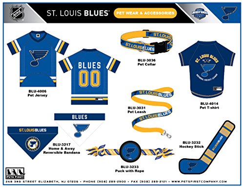 Pets First Dog Toy Tough Nylon with Inner Squeaker Licensed by NHL St. Louis Blues Hockey Stick Toy for Dogs & Cats. Play Hockey with Your Pet with This Licensed Dog Tough Toy - color: St. Louis Blues, style: NHL Dog Tug Toy