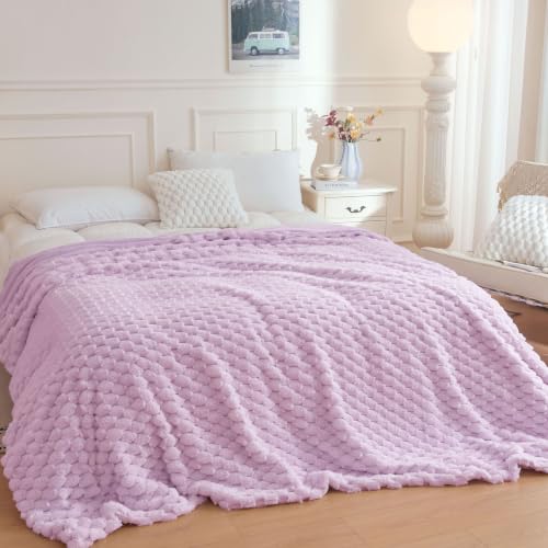 XeGe Luxury Bubble Fluffy Faux Rabbit Fur Bed Blanket King Size, Lavender | 104"x90", Double-Sided, No-Shed, Washable Buttery Soft Light Purple Blanket for Master Bedroom, Couples & Family Snuggling - color: Lavender, size: King (104" X 90")